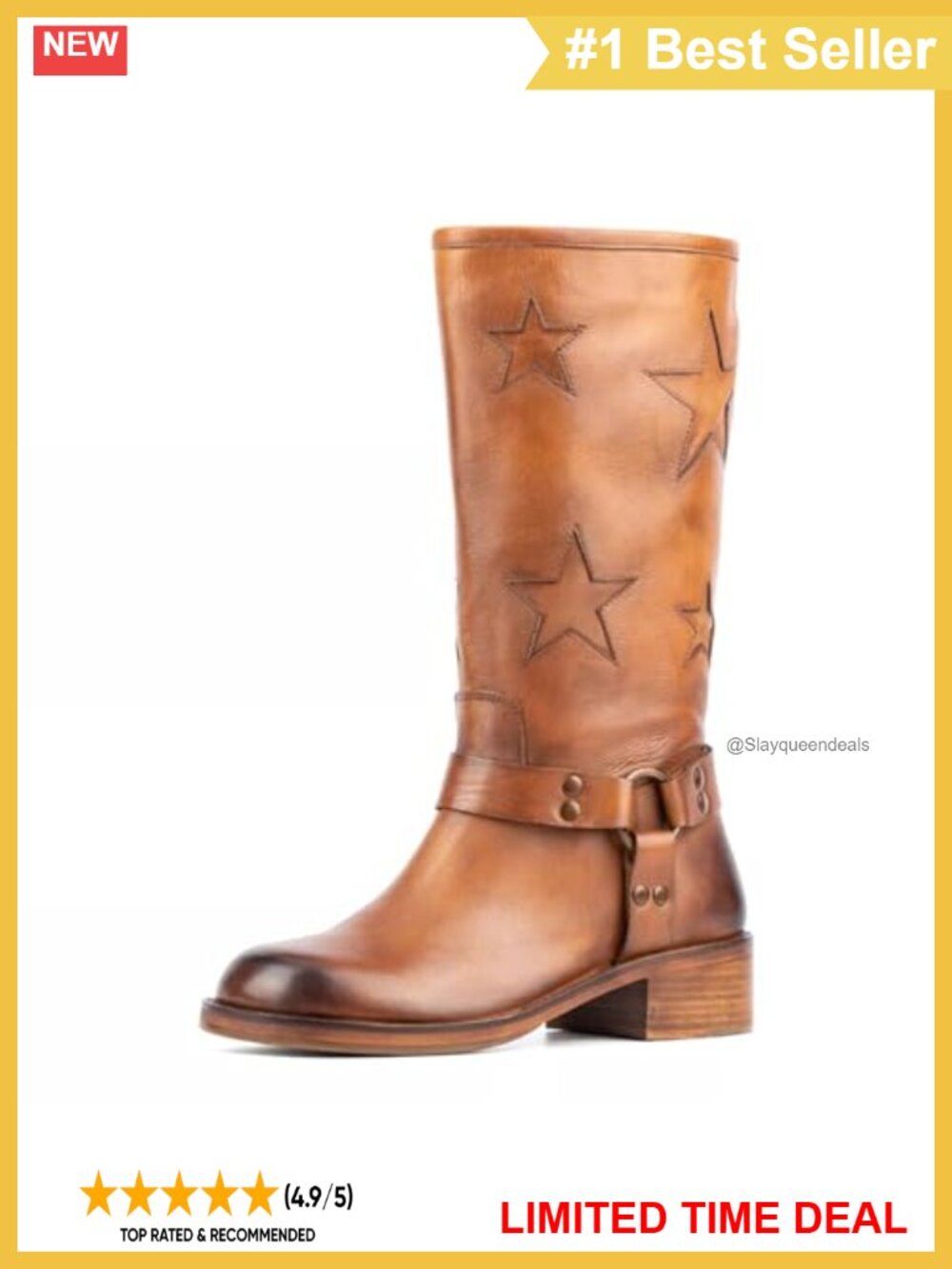 Buckle Biker Knee High Boots Square Toe Chunky Heel Moto Mid Calf